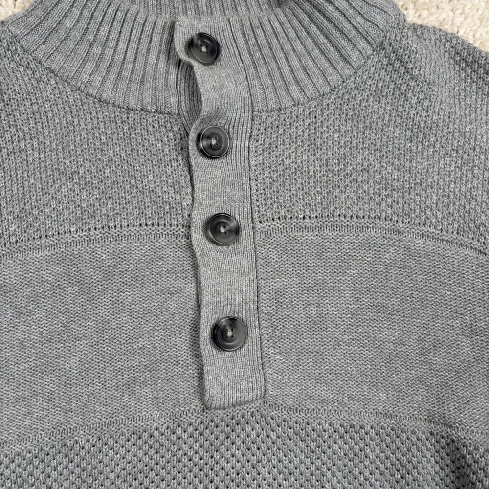 IZOD Mens Gray‎ Textured Button Mock Neck Long Sleeve Sweater XXL T T G